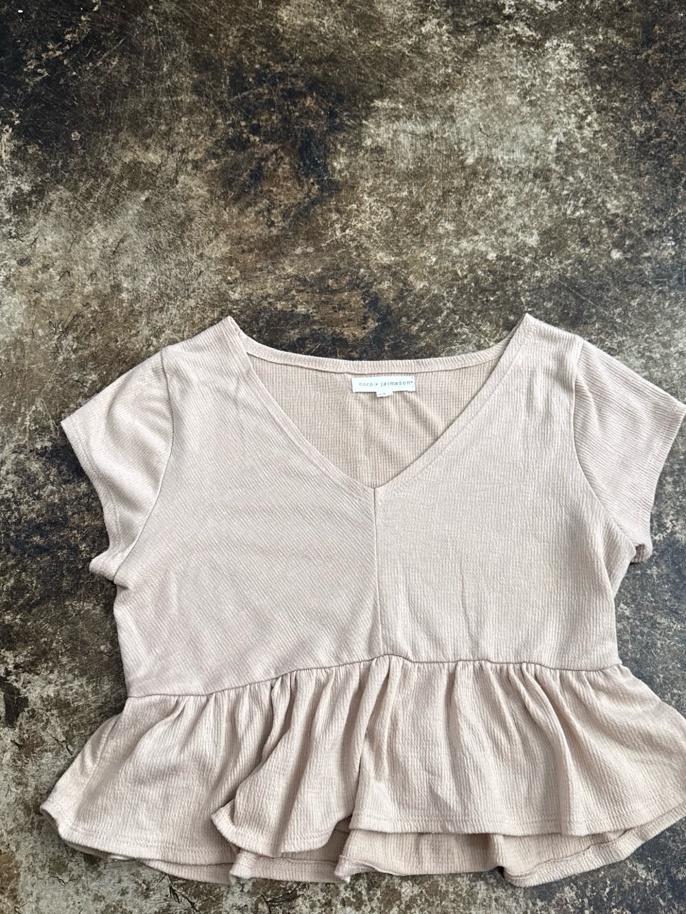 Tan V-Neck Peplum Top - Women